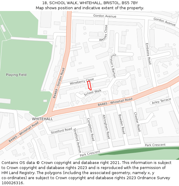 18, SCHOOL WALK, WHITEHALL, BRISTOL, BS5 7BY: Location map and indicative extent of plot