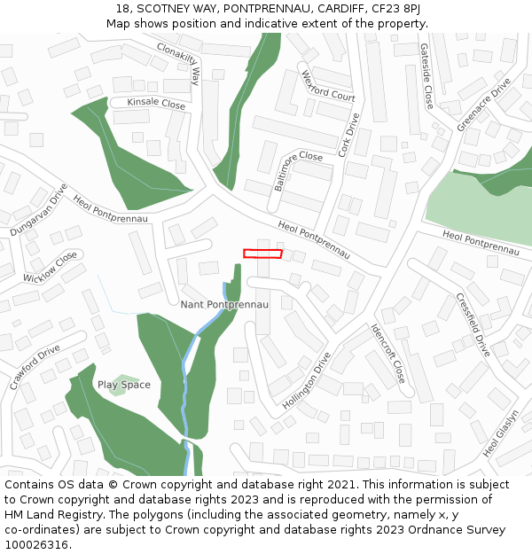 18, SCOTNEY WAY, PONTPRENNAU, CARDIFF, CF23 8PJ: Location map and indicative extent of plot