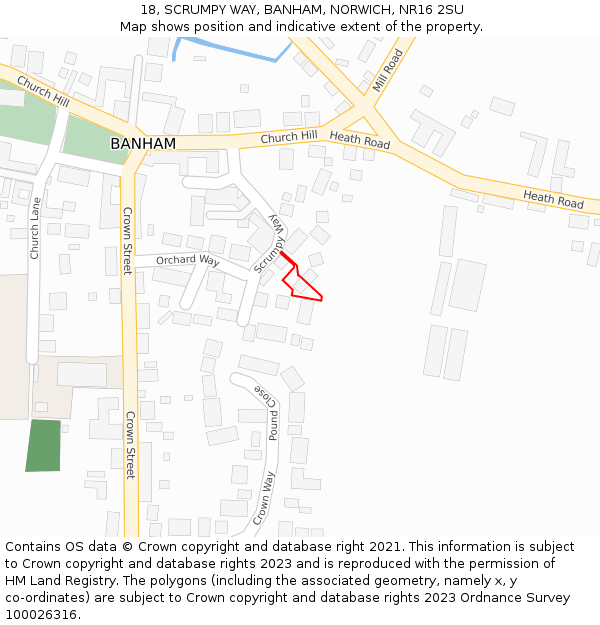18, SCRUMPY WAY, BANHAM, NORWICH, NR16 2SU: Location map and indicative extent of plot