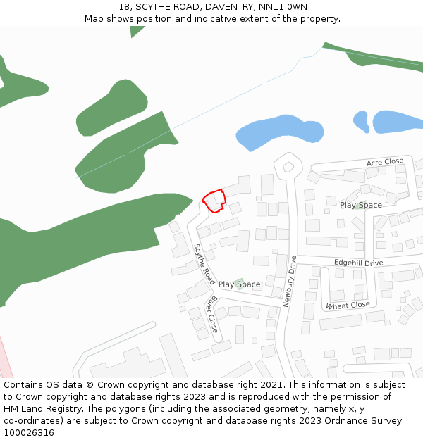 18, SCYTHE ROAD, DAVENTRY, NN11 0WN: Location map and indicative extent of plot