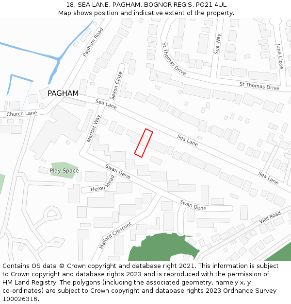 18, SEA LANE, PAGHAM, BOGNOR REGIS, PO21 4UL: Location map and indicative extent of plot