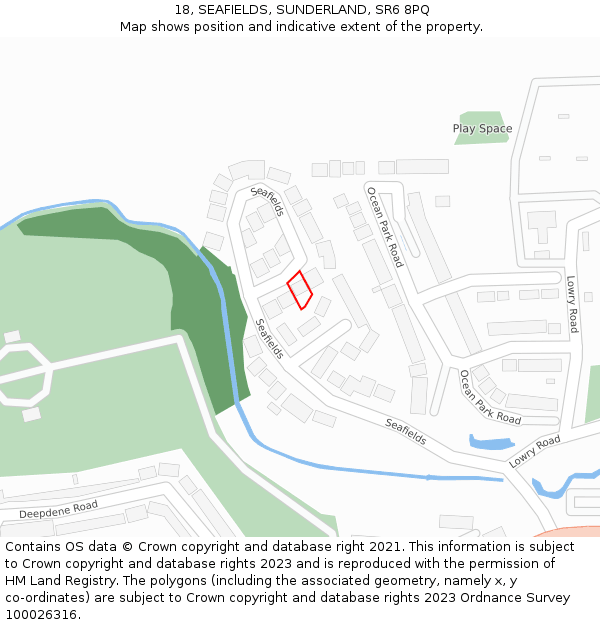 18, SEAFIELDS, SUNDERLAND, SR6 8PQ: Location map and indicative extent of plot