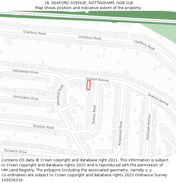 18, SEAFORD AVENUE, NOTTINGHAM, NG8 1LB: Location map and indicative extent of plot