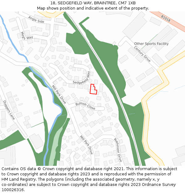 18, SEDGEFIELD WAY, BRAINTREE, CM7 1XB: Location map and indicative extent of plot