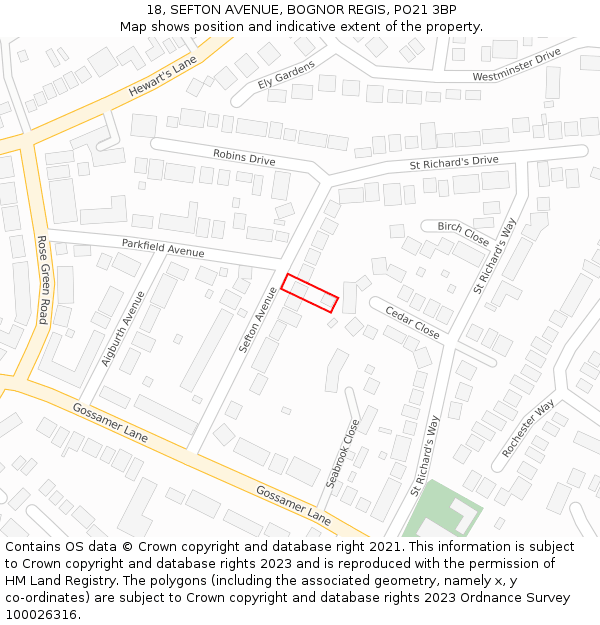 18, SEFTON AVENUE, BOGNOR REGIS, PO21 3BP: Location map and indicative extent of plot