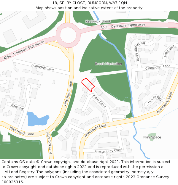 18, SELBY CLOSE, RUNCORN, WA7 1QN: Location map and indicative extent of plot