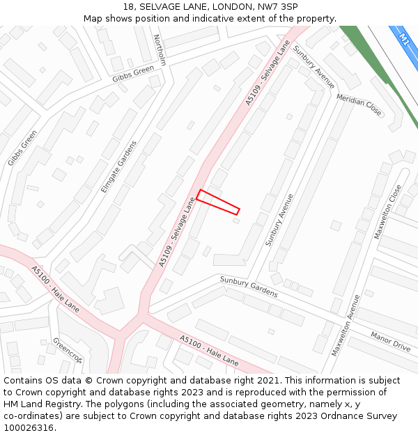 18, SELVAGE LANE, LONDON, NW7 3SP: Location map and indicative extent of plot