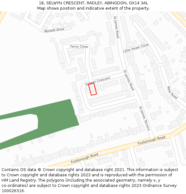 18, SELWYN CRESCENT, RADLEY, ABINGDON, OX14 3AL: Location map and indicative extent of plot