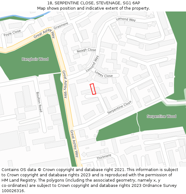 18, SERPENTINE CLOSE, STEVENAGE, SG1 6AP: Location map and indicative extent of plot