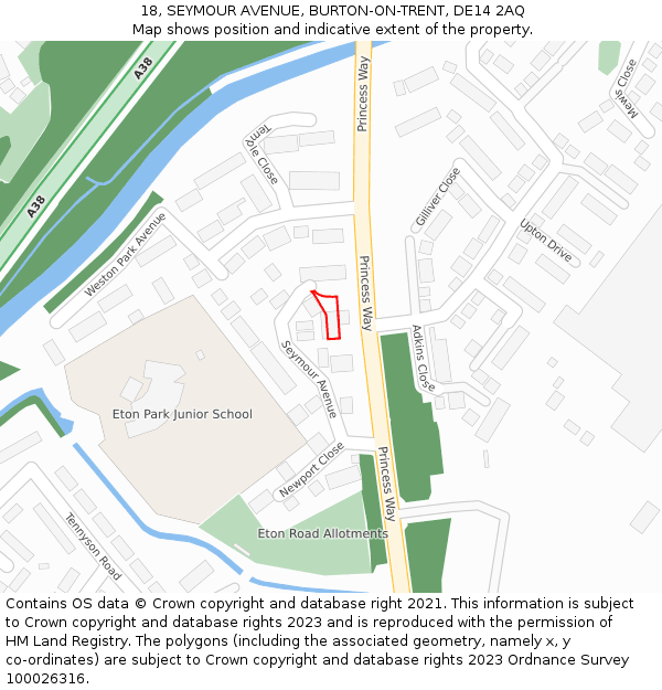 18, SEYMOUR AVENUE, BURTON-ON-TRENT, DE14 2AQ: Location map and indicative extent of plot
