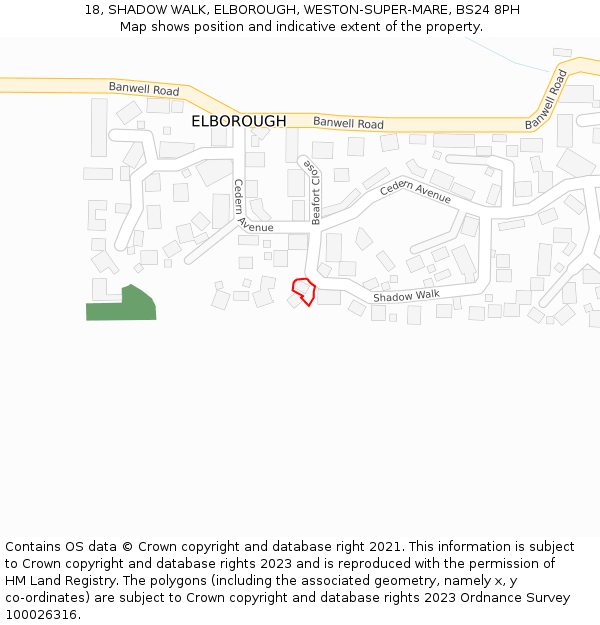 18, SHADOW WALK, ELBOROUGH, WESTON-SUPER-MARE, BS24 8PH: Location map and indicative extent of plot