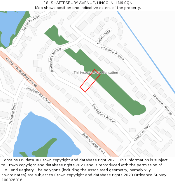 18, SHAFTESBURY AVENUE, LINCOLN, LN6 0QN: Location map and indicative extent of plot