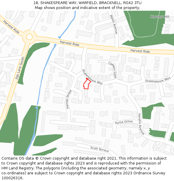 18, SHAKESPEARE WAY, WARFIELD, BRACKNELL, RG42 3TU: Location map and indicative extent of plot