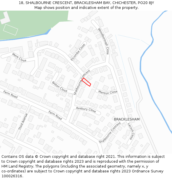 18, SHALBOURNE CRESCENT, BRACKLESHAM BAY, CHICHESTER, PO20 8JY: Location map and indicative extent of plot