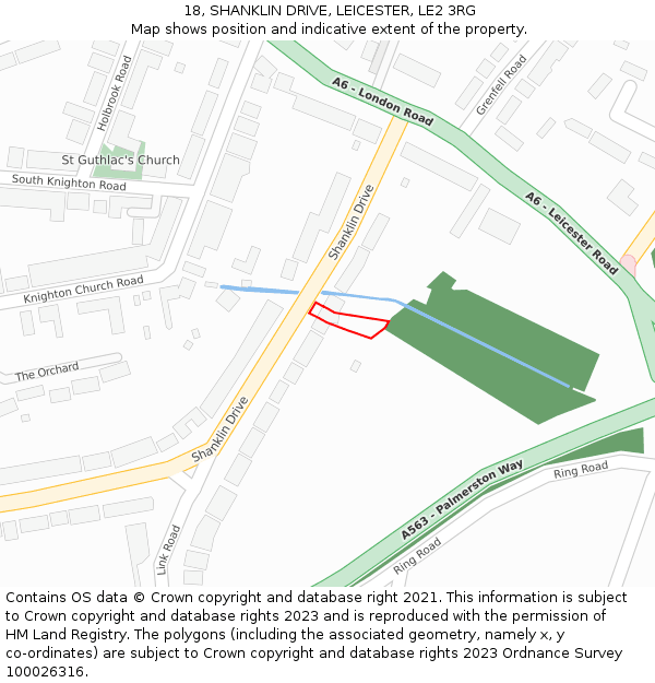 18, SHANKLIN DRIVE, LEICESTER, LE2 3RG: Location map and indicative extent of plot