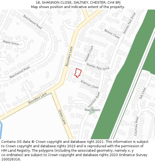 18, SHANNON CLOSE, SALTNEY, CHESTER, CH4 8PJ: Location map and indicative extent of plot