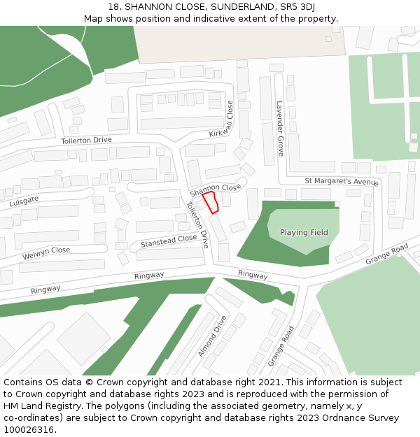 18, SHANNON CLOSE, SUNDERLAND, SR5 3DJ: Location map and indicative extent of plot