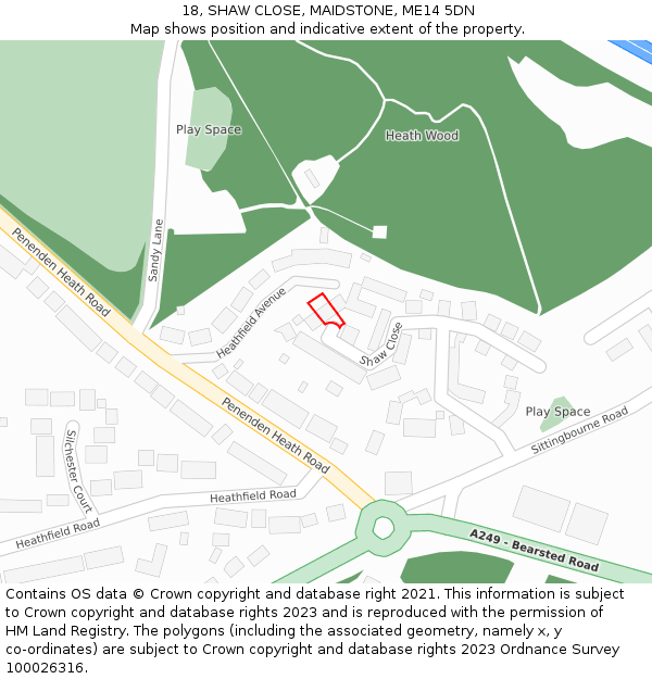 18, SHAW CLOSE, MAIDSTONE, ME14 5DN: Location map and indicative extent of plot