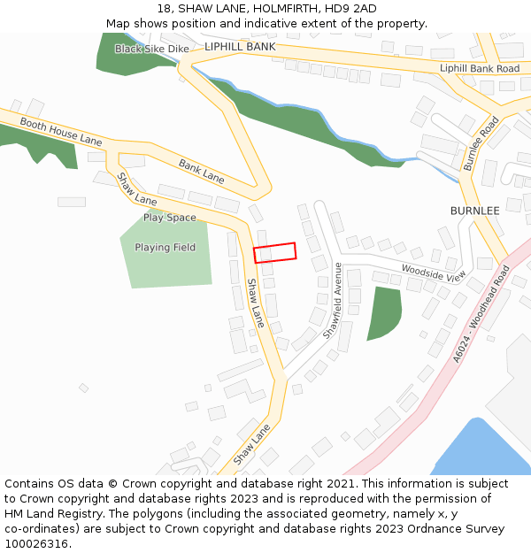 18, SHAW LANE, HOLMFIRTH, HD9 2AD: Location map and indicative extent of plot