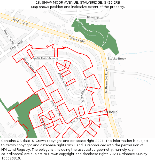 18, SHAW MOOR AVENUE, STALYBRIDGE, SK15 2RB: Location map and indicative extent of plot