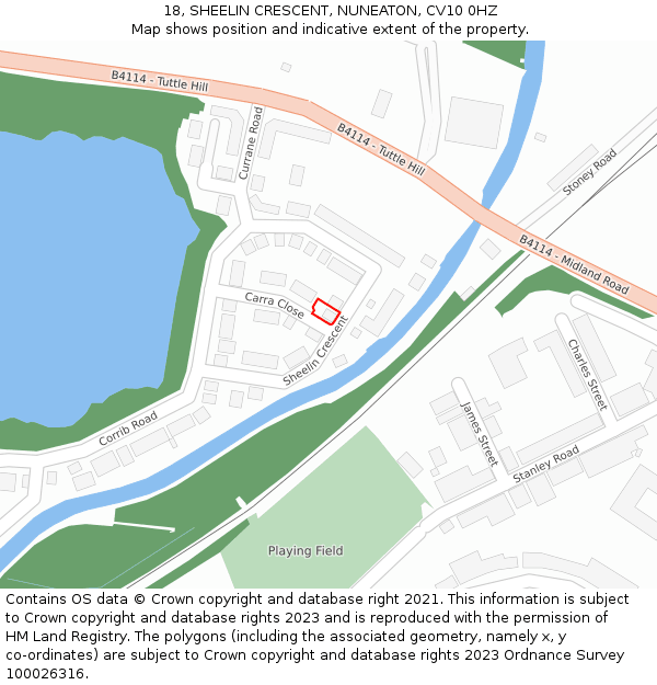 18, SHEELIN CRESCENT, NUNEATON, CV10 0HZ: Location map and indicative extent of plot