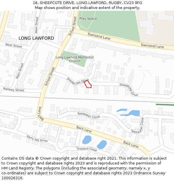 18, SHEEPCOTE DRIVE, LONG LAWFORD, RUGBY, CV23 9FG: Location map and indicative extent of plot