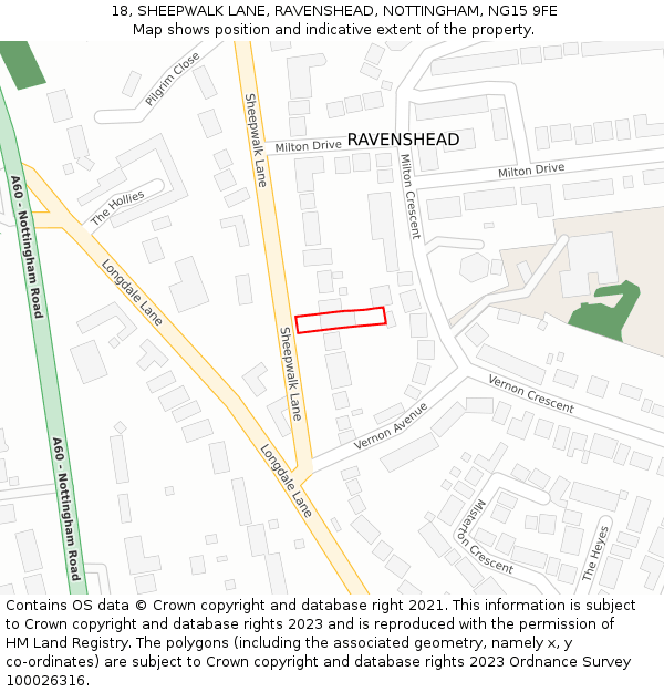 18, SHEEPWALK LANE, RAVENSHEAD, NOTTINGHAM, NG15 9FE: Location map and indicative extent of plot