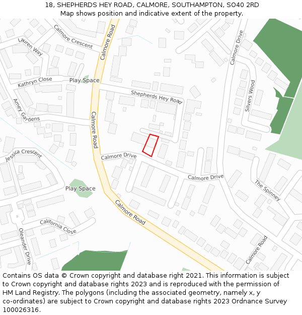 18, SHEPHERDS HEY ROAD, CALMORE, SOUTHAMPTON, SO40 2RD: Location map and indicative extent of plot