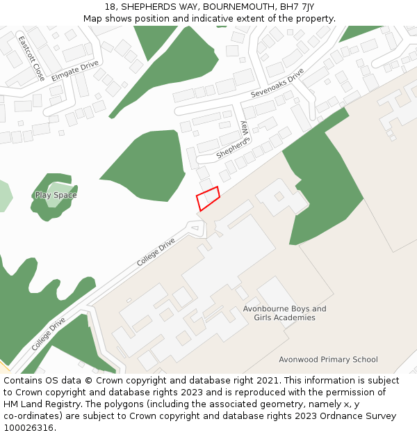 18, SHEPHERDS WAY, BOURNEMOUTH, BH7 7JY: Location map and indicative extent of plot