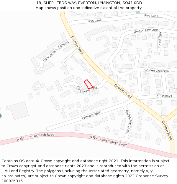 18, SHEPHERDS WAY, EVERTON, LYMINGTON, SO41 0DB: Location map and indicative extent of plot