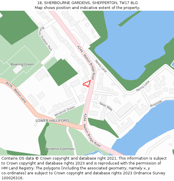 18, SHERBOURNE GARDENS, SHEPPERTON, TW17 8LG: Location map and indicative extent of plot