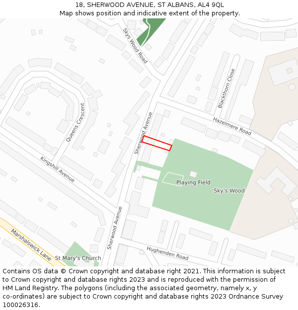 18, SHERWOOD AVENUE, ST ALBANS, AL4 9QL: Location map and indicative extent of plot