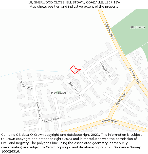 18, SHERWOOD CLOSE, ELLISTOWN, COALVILLE, LE67 1EW: Location map and indicative extent of plot