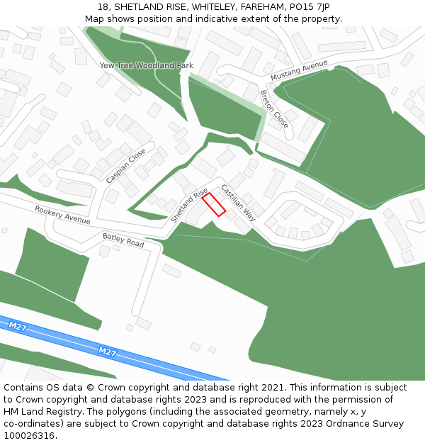 18, SHETLAND RISE, WHITELEY, FAREHAM, PO15 7JP: Location map and indicative extent of plot