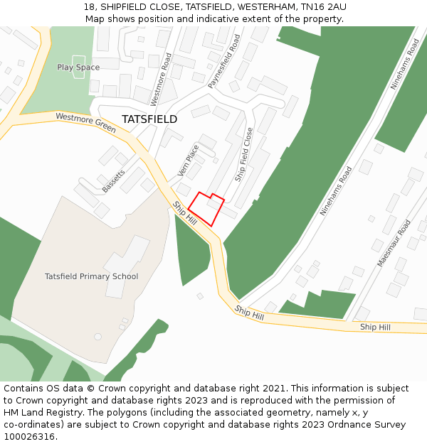 18, SHIPFIELD CLOSE, TATSFIELD, WESTERHAM, TN16 2AU: Location map and indicative extent of plot