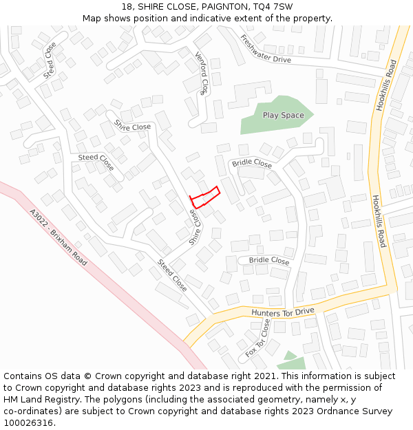 18, SHIRE CLOSE, PAIGNTON, TQ4 7SW: Location map and indicative extent of plot