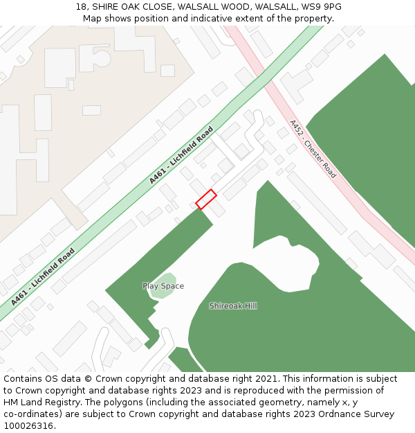 18, SHIRE OAK CLOSE, WALSALL WOOD, WALSALL, WS9 9PG: Location map and indicative extent of plot
