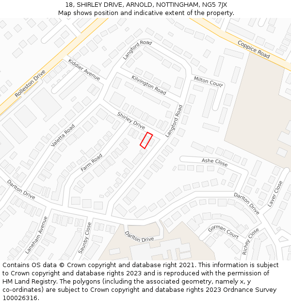 18, SHIRLEY DRIVE, ARNOLD, NOTTINGHAM, NG5 7JX: Location map and indicative extent of plot