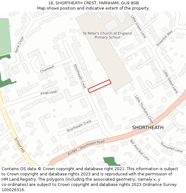 18, SHORTHEATH CREST, FARNHAM, GU9 8SB: Location map and indicative extent of plot