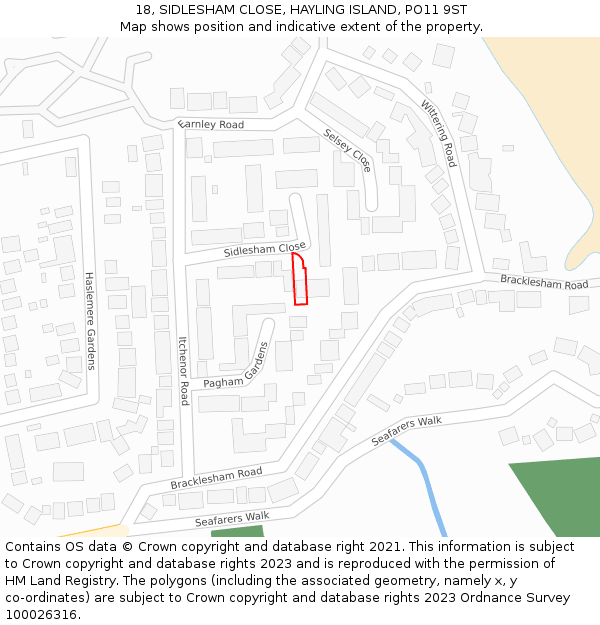 18, SIDLESHAM CLOSE, HAYLING ISLAND, PO11 9ST: Location map and indicative extent of plot