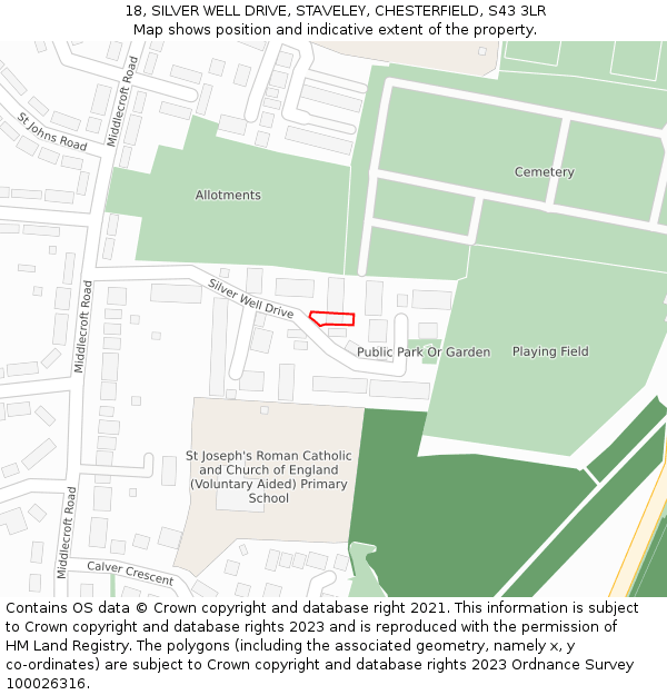 18, SILVER WELL DRIVE, STAVELEY, CHESTERFIELD, S43 3LR: Location map and indicative extent of plot