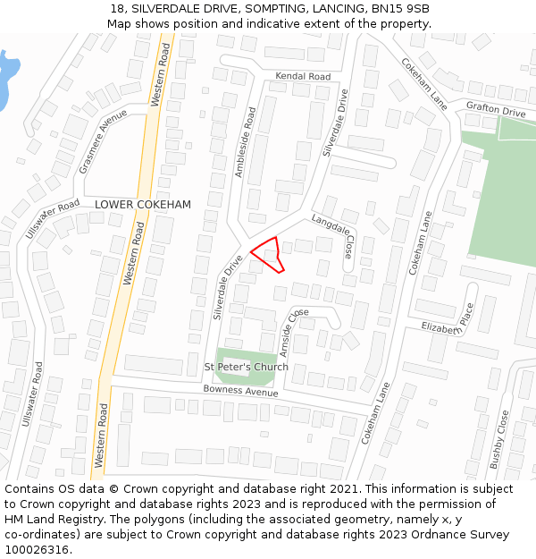 18, SILVERDALE DRIVE, SOMPTING, LANCING, BN15 9SB: Location map and indicative extent of plot