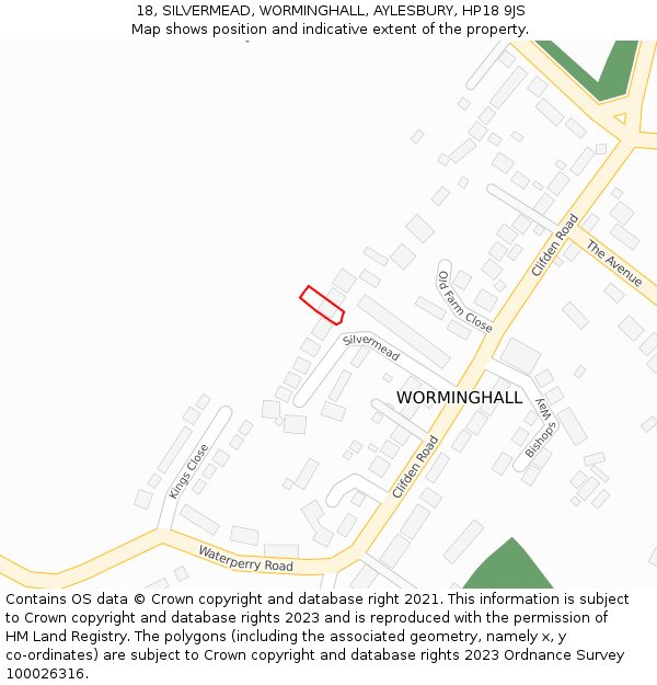 18, SILVERMEAD, WORMINGHALL, AYLESBURY, HP18 9JS: Location map and indicative extent of plot