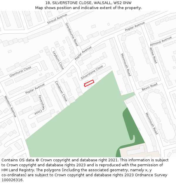 18, SILVERSTONE CLOSE, WALSALL, WS2 0NW: Location map and indicative extent of plot