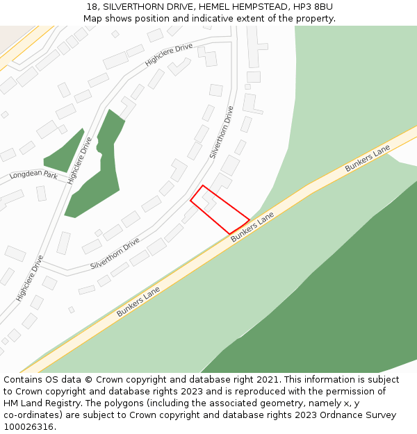 18, SILVERTHORN DRIVE, HEMEL HEMPSTEAD, HP3 8BU: Location map and indicative extent of plot