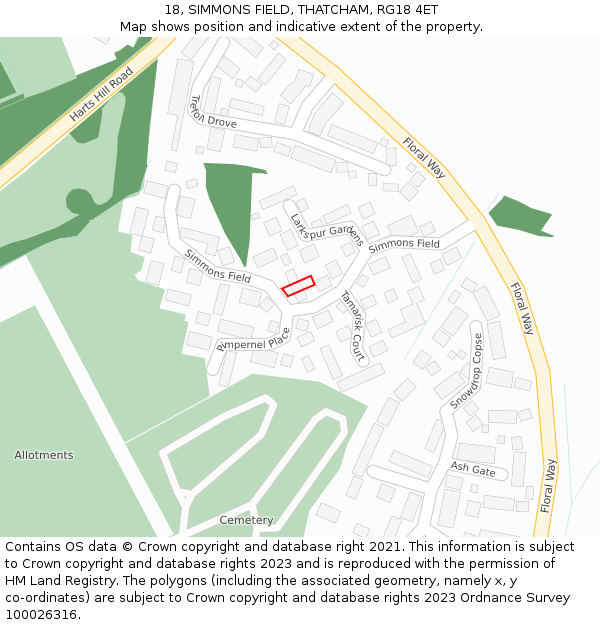 18, SIMMONS FIELD, THATCHAM, RG18 4ET: Location map and indicative extent of plot