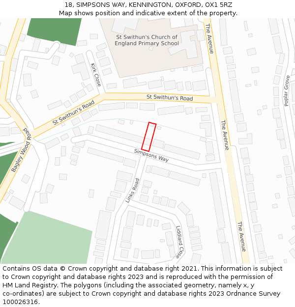 18, SIMPSONS WAY, KENNINGTON, OXFORD, OX1 5RZ: Location map and indicative extent of plot