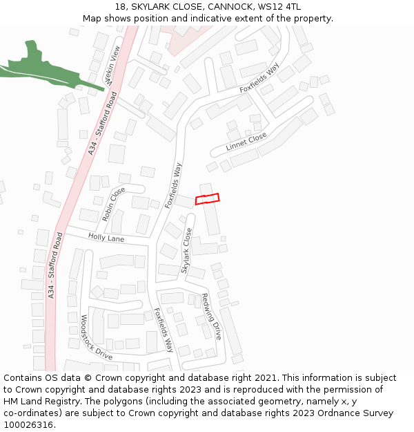 18, SKYLARK CLOSE, CANNOCK, WS12 4TL: Location map and indicative extent of plot