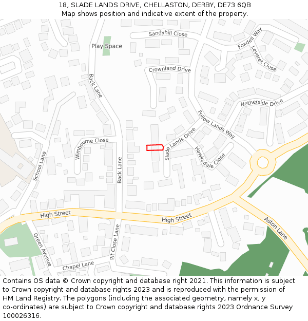 18, SLADE LANDS DRIVE, CHELLASTON, DERBY, DE73 6QB: Location map and indicative extent of plot