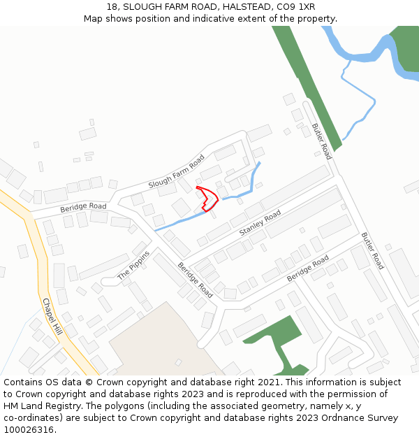 18, SLOUGH FARM ROAD, HALSTEAD, CO9 1XR: Location map and indicative extent of plot